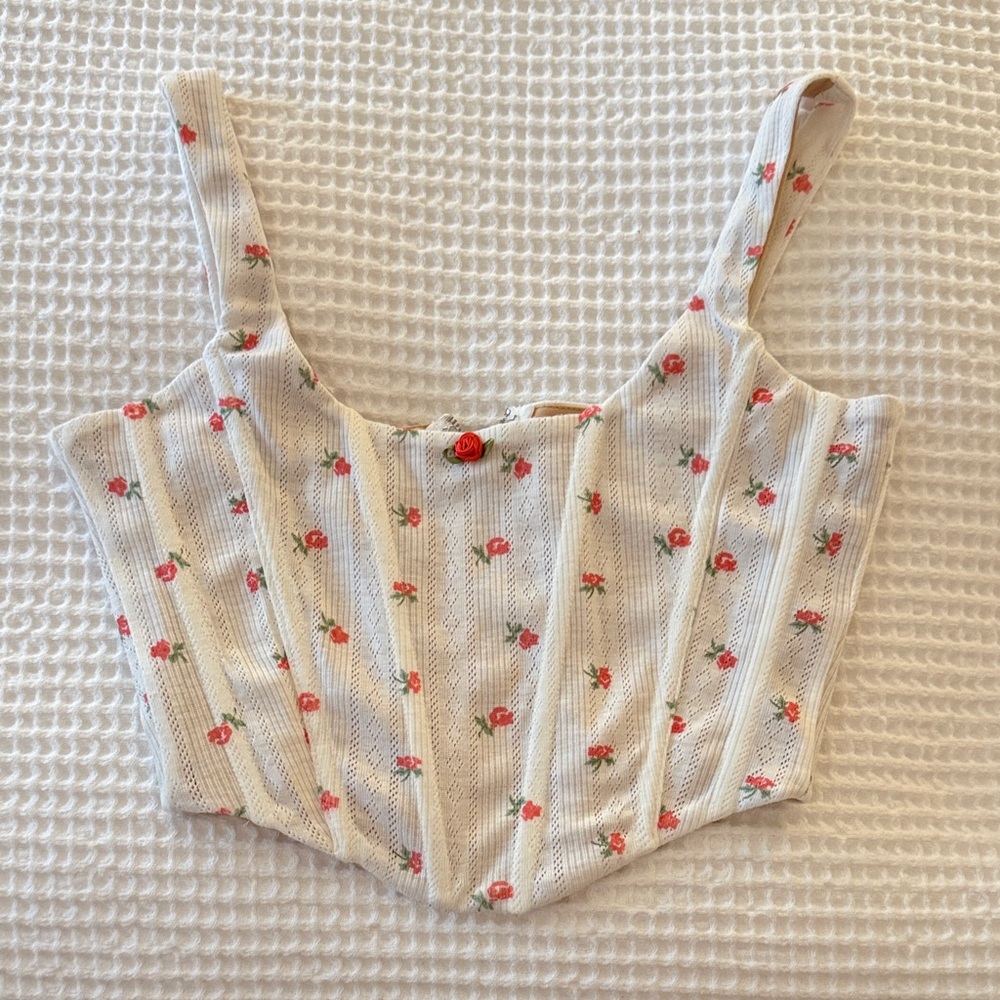 With Jéan white rose cropped bustier